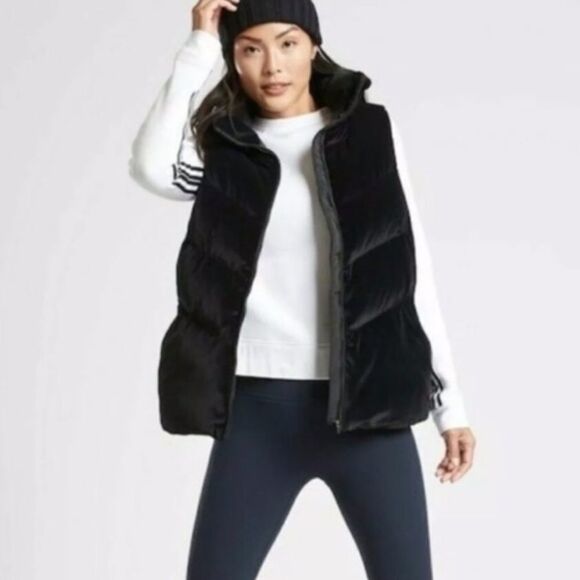 Athleta Black faux fur plush quilted down vest - Picture 1 of 7